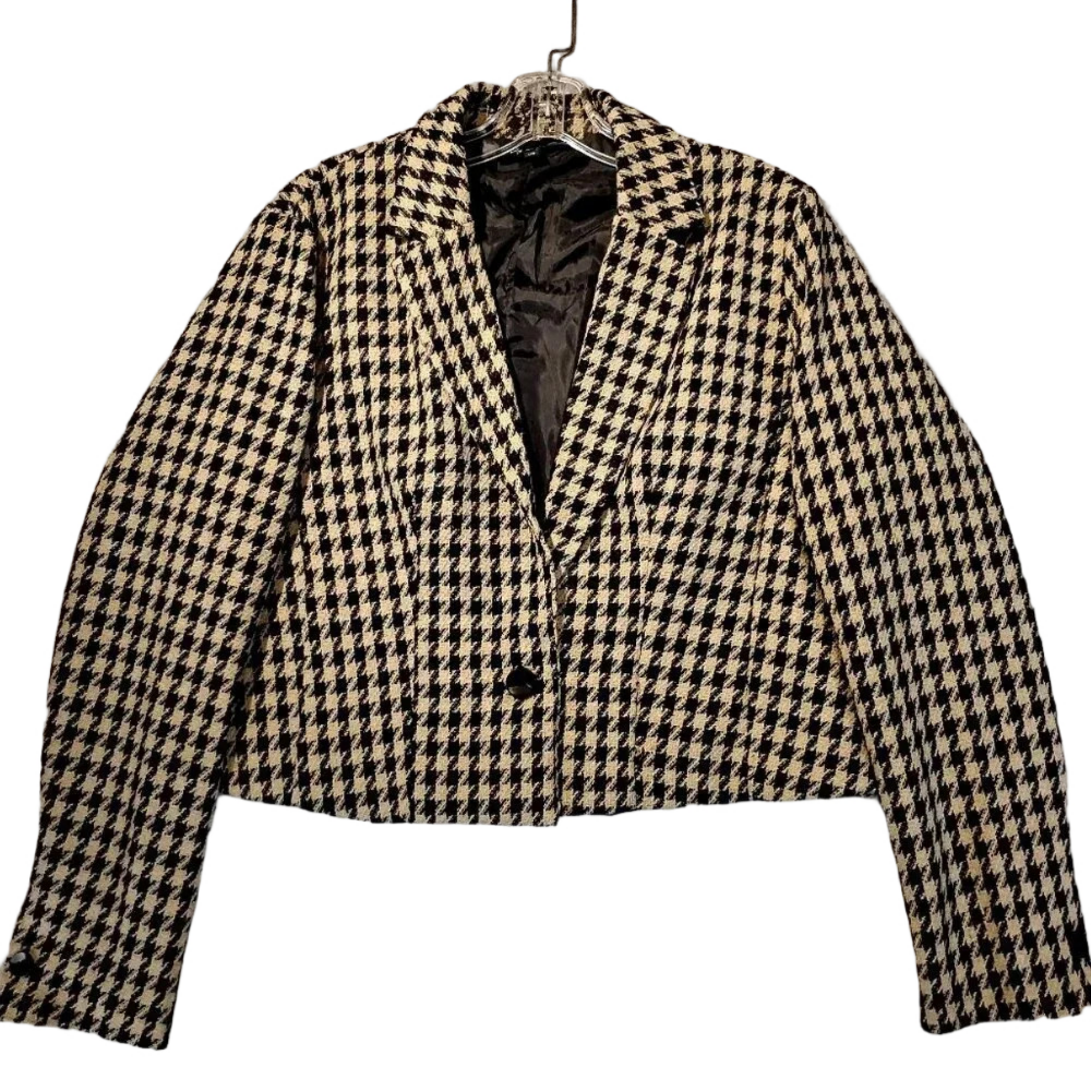 Lily Morgan NWOT Women's Black and Tan Houndstooth Long Sleeve Blazer Size Large